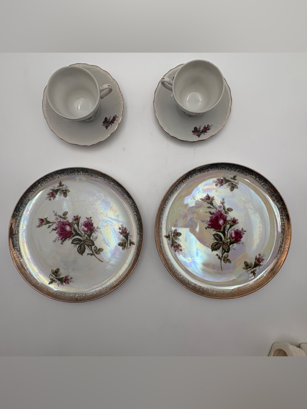 Vintage Floral Porcelain Tea Cup, Saucer, and Cake Plate Set - Picture 2 of 16
